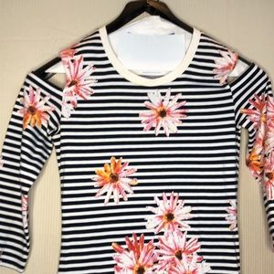 French Connection Cold Shoulder Striped and Floral Mini Dress